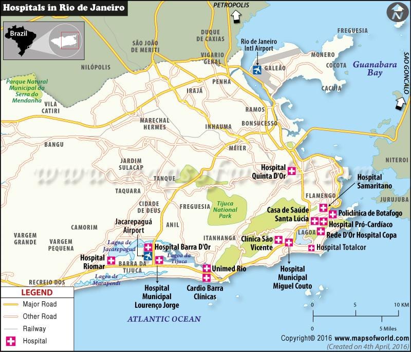 Hotels de Rio de Janeiro de l'hospital mapa